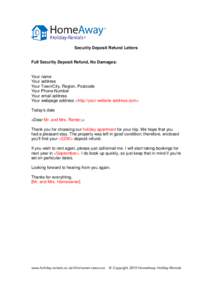 Holiday Rental Security Deposit Refund &慭瀻 Witholding Letters