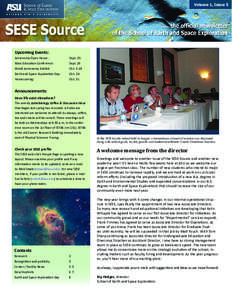 Volume 1, Issue 5  Upcoming Events: Astronomy Open House:		  Sept. 25
