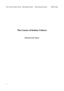 The Centre of Indian Culture Rabindranath Tagore  Open Education Project The Centre of Indian Culture