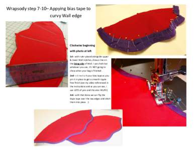 Wrapsody step 7‐10– Appying bias tape to    curvy Wall edge  Clockwise beginning   with photo at le  