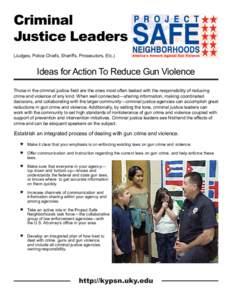 Criminal Justice Leaders (Judges, Police Chiefs, Sheriffs, Prosecutors, Etc.) Ideas for Action To Reduce Gun Violence Those in the criminal justice field are the ones most often tasked with the responsibility of reducing