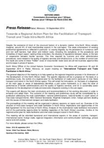 NATIONS UNIES Commission Economique pour l’Afrique Bureau pour l’Afrique du Nord (CEA-AN)  Press ReleaseRabat, Morocco, 19 September 2014