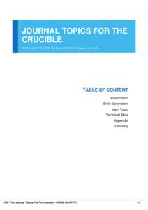 JOURNAL TOPICS FOR THE CRUCIBLE WORG-10-JTFTC7 | PDF File Size 1,033 KB | 31 Pages | 1 Jul, 2016 TABLE OF CONTENT Introduction