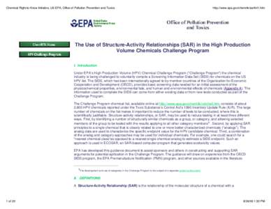 US EPA/The Use of Structure Activity Relationships (SAR) in the HPV Challenge Program