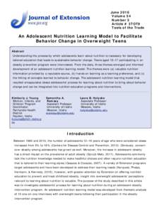 An Adolescent Nutrition Learning Model to Facilitate Behavior Change in Overweight Teens