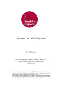 Corporate Law and Self-Regulation  David Kershaw LSE Law, Society and Economy Working PapersLondon School of Economics and Political Science