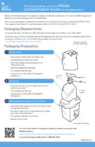 Are you preparing suspected Ebolacontaminated waste for transportation? Ebola-contaminated waste is considered a Category A infectious substance and must be double bagged and placed in rigid outer package prior to transp
