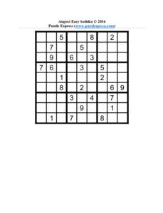 August Easy Sudoku © 2016 Puzzle Express (www.puzzlexpress.com