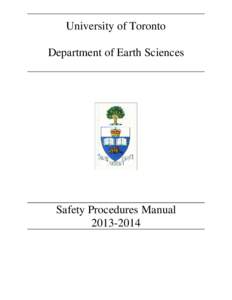University of Toronto Department of Earth Sciences Safety Procedures Manual