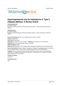 Article ID: WMC004005  ISSNHypomagnesemia and its Implications in Type 2 Diabetes Mellitus- A Review Article