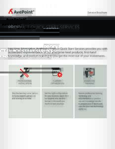 Service Brochure  PRODUCT QUICK START SERVICES Less time. More value. AvePoint’s Product Quick Start Services provides you with accelerated implementation of our enterprise-level products, first-hand