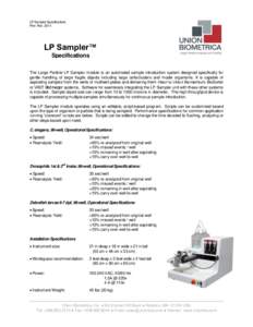 LP Sampler Specifications Rev: NovLP Sampler™ Specifications The Large Particle LP Sampler module is an automated sample introduction system designed specifically for