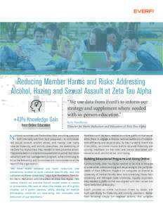 Reducing Member Harms and Risks: Addressing Alcohol, Hazing and Sexual Assault at Zeta Tau Alpha +43% Knowledge Gain from Online Education  “We use data from EverFi to inform our