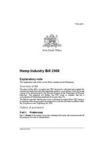 First print  New South Wales Hemp Industry Bill 2008 Explanatory note