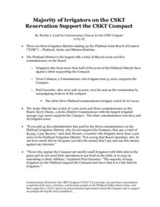 Majority of Irrigators on the CSKT Reservation Support the CSKT Compact By: Hertha L. Lund for Commonsense Citizens for the CSKT Compact