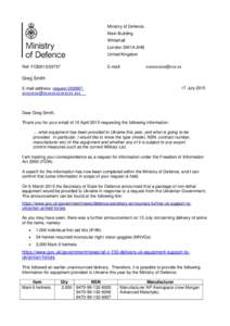 Ministry of Defence Main Building Whitehall London SW1A 2HB United Kingdom Ref: FOI2015/03737