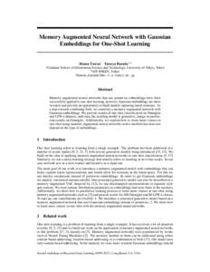 Memory Augmented Neural Network with Gaussian Embeddings for One-Shot Learning 1  Hanna Tseran1 Tatsuya Harada1,2