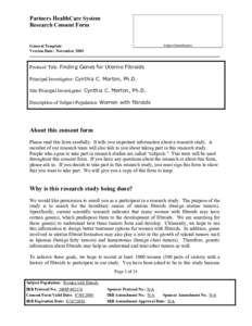 Partners HealthCare System Research Consent Form Subject Identification  General Template