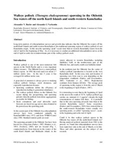 Walleye pollock  Walleye pollock (Theragra chalcogramma) spawning in the Okhotsk Sea waters off the north Kuril Islands and south-western Kamchatka Alexander V. Buslov and Alexander I. Varkentin Kamchatka Research Instit