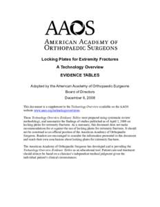 Locking Plates for Extremity Fractures A Technology Overview EVIDENCE TABLES Adopted by the American Academy of Orthopaedic Surgeons Board of Directors December 6, 2008