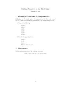 Permutations / Stirling numbers of the first kind / Recurrence relation / Generating function / Stirling number / Random permutation statistics / Dickson polynomial