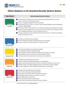 Citizen Guidance on the Homeland Security Advisory System  Risk of Attack GREEN Low Risk