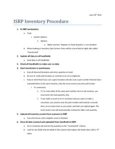 June	
  18th	
  2014	
    ISRP	
  Inventory	
  Procedure	
   1. In	
  ISRP	
  workstation	
   a. Tools	
   i. System	
  Options	
  