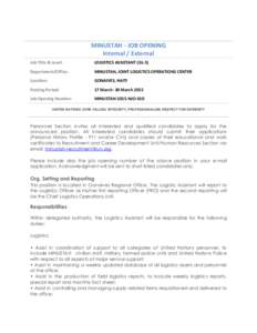    MINUSTAH	
  -­‐	
  JOB	
  OPENING	
   Internal	
  /	
  External	
   Job	
  Title	
  &	
  Level:	
  