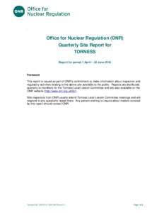 Title of document  Ven’t Office for Nuclear Regulation (ONR) Quarterly Site Report for