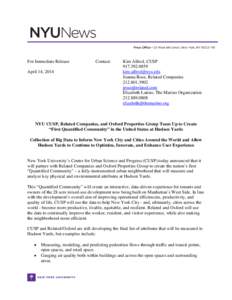 For Immediate Release April 14, 2014 Contact:  Kim Alfred, CUSP
