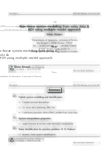 Silvio Simani  IFAC 2002 Workshop. June 21–26, 2002 Non–linear system modelling from noisy data & FDI using multiple–model approach