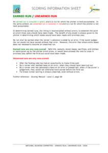 SCORING INFORMATION SHEET EARNED RUN / UNEARNED RUN An earned run is coloured in green, and is a run for which the pitcher is held accountable. In the same context, an unearned run is coloured in red and is a run for whi