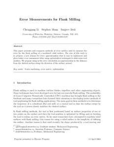 Error Measurements for Flank Milling Chenggang Li Stephen Mann Sanjeev Bedi University of Waterloo, Waterloo, Ontario, Canada. N2L 3G1. Phone:(FaxAbstract