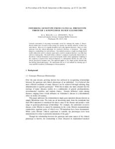 In Proceedings of the Pacific Symposium on Biocomputing. ppJanINFERRING GENOTYPE FROM C LINICAL PHENOTYPE THROU GH A KNOWLEDGE BA SED A LGORITHM B.A. MALIN, L.A. SWEENEY, Ph.D. School of Computer Science,