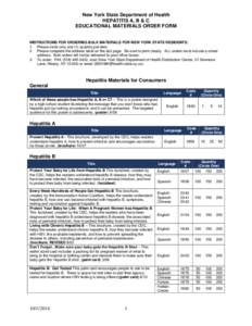 Hepatitis A, B & C Educational Materials Order Form