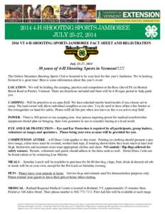 [removed]H SHOOTING SPORTS JAMBOREE JULY 25-27, [removed]VT 4-H SHOOTING SPORTS JAMBOREE FACT SHEET AND REGISTRATION July 25-27, 2014