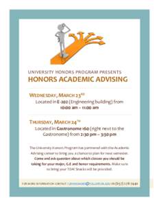 UNIVERSITY HONORS PROGRAM PRESENTS  HONORS ACADEMIC ADVISING WEDNESDAY, MARCH 23RD Located in E-202 (Engineering building) from 10:00 am – 11:00 am