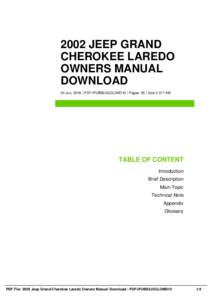 2002 JEEP GRAND CHEROKEE LAREDO OWNERS MANUAL DOWNLOAD 24 Jun, 2016 | PDF-IPUB82JGCLOMD10 | Pages: 55 | Size 2,571 KB