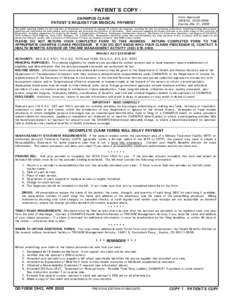DD Form 2642, CHAMPUS Claim - Patient's Request for Medical Payment, April 2003
