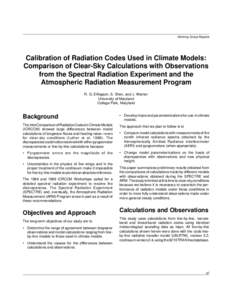 Working Group Reports  Calibration of Radiation Codes Used in Climate Models: Comparison of Clear-Sky Calculations with Observations from the Spectral Radiation Experiment and the Atmospheric Radiation Measurement Progra