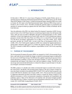 Environmental Evaluation Document  1. INTRODUCTION On December 4, 2009, the U.S. Army Corps of Engineers (USACE), Alaska District, and six cooperating agencies initiated the National Environmental Policy Act (NEPA) proce