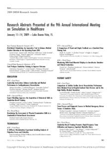 AbstractsIMSH Research Awards Research Abstracts Presented at the 9th Annual International Meeting on Simulation in Healthcare