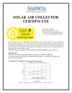 SOLAR AIR COLLECTOR CERTIFICATE Certificate #: 1007 Date Issued: May 24, 2013 Issued to: Conserval Systems Inc. and Conserval Engineering Inc.