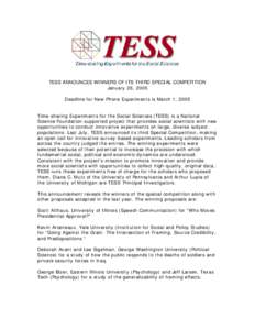 TESS ANNOUNCES WINNERS OF ITS THIRD SPECIAL COMPETITION