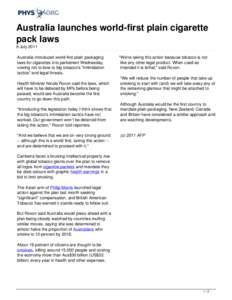 Australia launches world-first plain cigarette pack laws