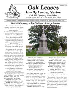 Oak Leaves  Summer 2013 Family Legacy Series Oak Hill Cemetery Association