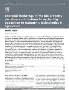 Epistemic brokerage in the bio-property narrative: contributions to explaining opposition to transgenic technologies in agriculture