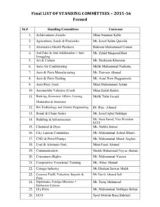 Final LIST OF STANDING COMMITTEES – Formed Sr.# Standing Committees