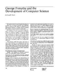 George Forsythe and the Development of Computer Science by Donald E. Knuth