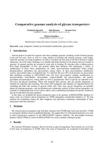 Comparative genome analysis of glycan transporters Yoshinobu Igarashi Shin Kawano  Susumu Goto
